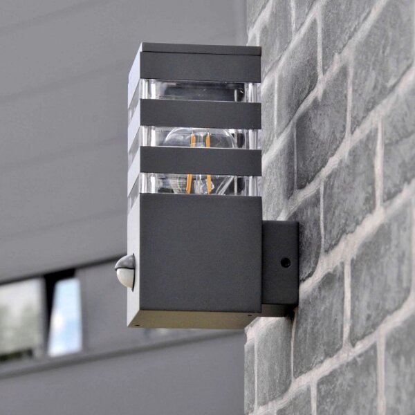 Външно стенна лампа TEKSAS 1xE27/12W/230V IP44 антрацит с сензор