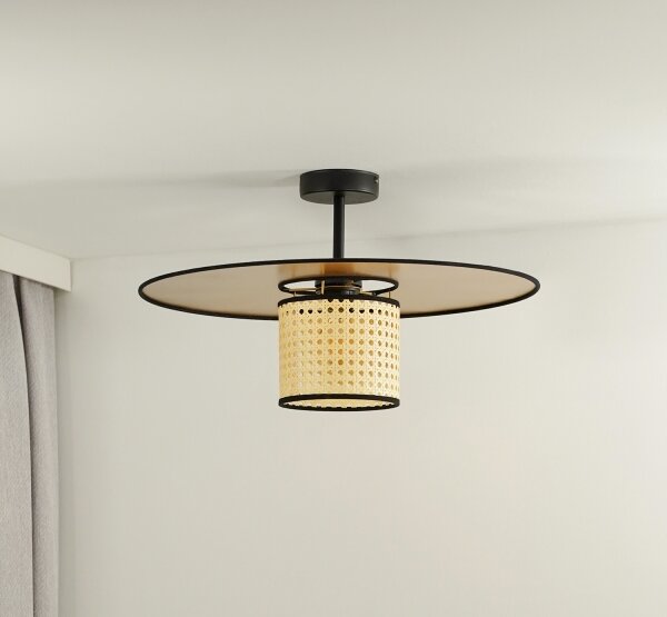 Duolla - Полилей за повърхностен монтаж TOKYO RATTAN 1xE27/15W/230V Ø 50 см златист/ратан