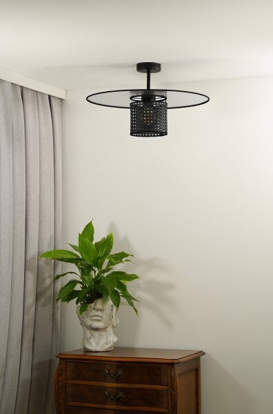 Duolla - Полилей за повърхностен монтаж TOKYO RATTAN 1xE27/15W/230V Ø 50 см черен/сребрист
