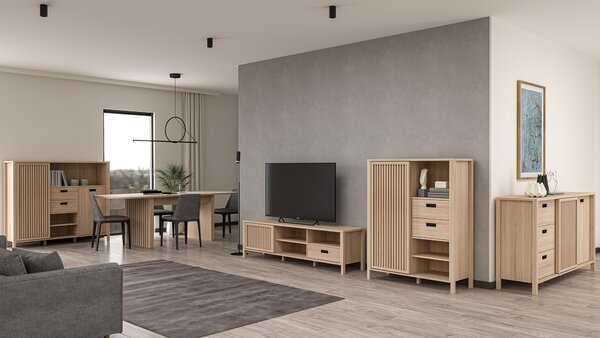 Висок шкаф TWELVE 150 см с чекмеджета и плъзгаща се врата, дъб Рива