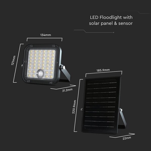LED соларен прожектор с димер, сензор, 10W, 3.7V, 4000/6000K, IP65 + ДУ