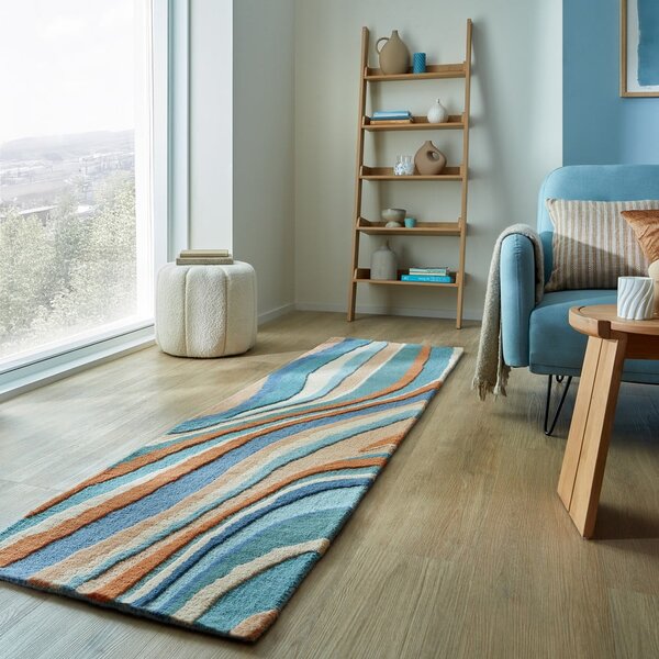 Синя ръчно изработена вълнена пътека 60x230 cm Abstract Flow – Flair Rugs