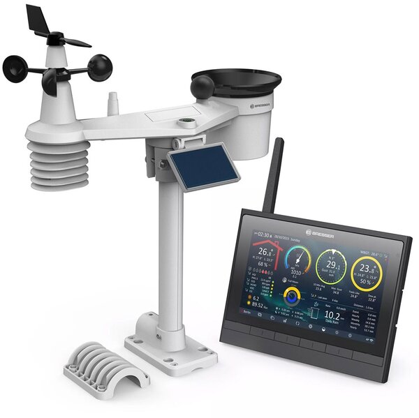 Електронна метеостанция Bresser 9-in-1 MeteoChamp HD, цветен дисплей, термометър, барометър, влагомер, анемометър, монитор за CO₂, будилник, включен 1 въшнеш сензор, Wi-Fi, черна