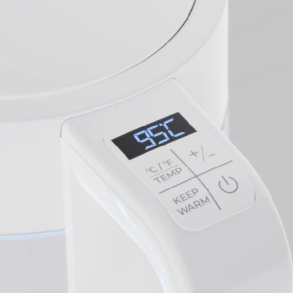 Електрическа кана за вода AENO AEK0005, 2200W, 1.7 л, 40-100°C, 360° основа, STRIX, LED дисплей, Филтър, Бял