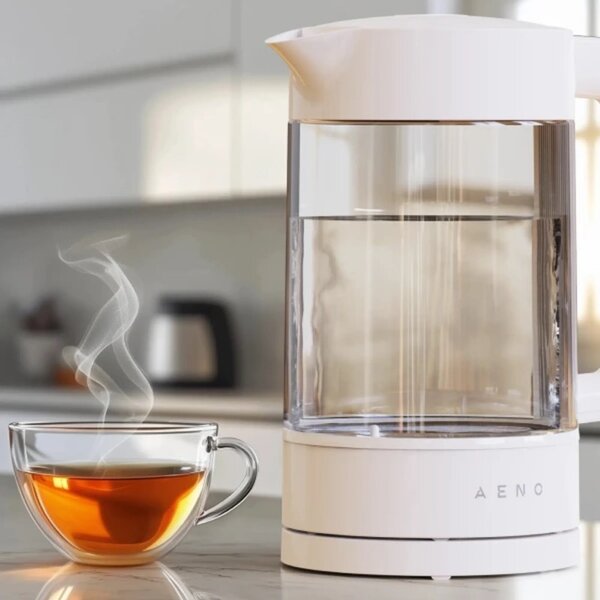 Електрическа кана за вода AENO AEK0005, 2200W, 1.7 л, 40-100°C, 360° основа, STRIX, LED дисплей, Филтър, Бял