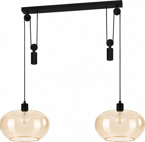 BRILAGI - LED Полилей на кабел RETRO GLASS 2xE27/40W/230V черен/димно бежово