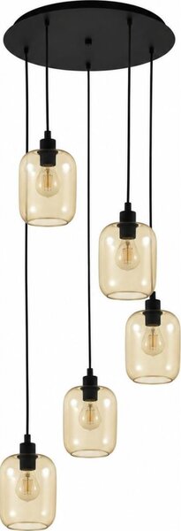 BRILAGI - LED полилей на кабел RETRO GLASS 5xE27/60W/230V черен/опушено кафяв