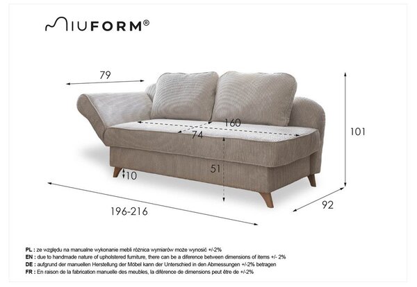 Бежов шезлонг от рипсено кадифе (ляв ъгъл) Chic Charlotte – Miuform