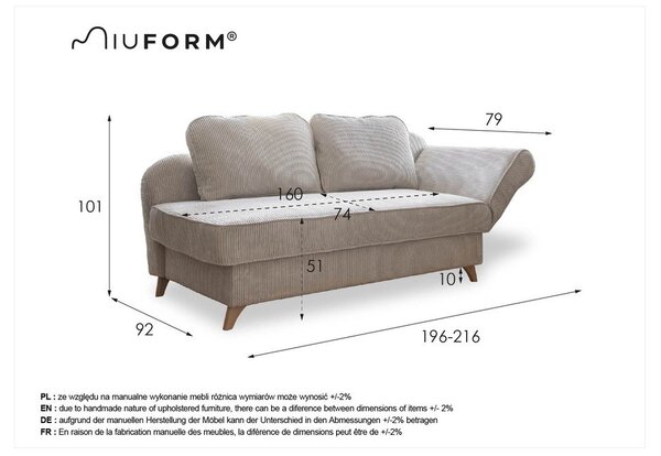Антрацитен шезлонг от рипсено кадифе (десен ъгъл) Chic Charlotte – Miuform