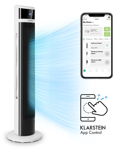 Klarstein Icetower Smart, свободно стоящ вентилатор, 45 вата, управление през апликация