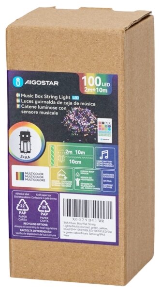 Aigostar - LED външен гирлянд с регулиране на яркостта и сензор 100xLED/3xAA 12m многоцветен + дистанционно управление