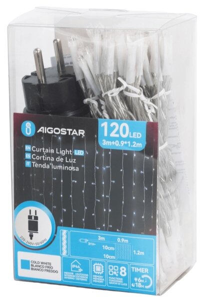 Aigostar-LED Външен коледен гирлянд 120xLED/8 функции 3,9x1,2m IP44 студено бял