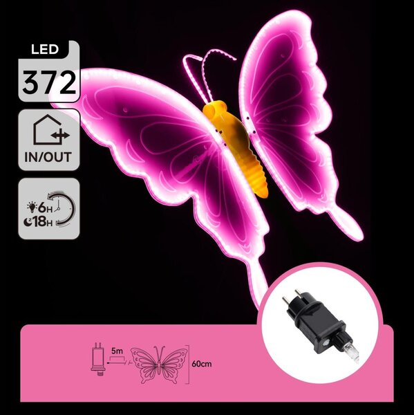 Aigostar - LED Външна декорация 372xLED 60 см IP44 пеперуда/розова