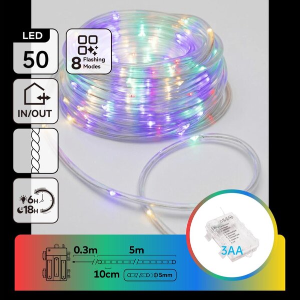 Aigostar - Външна коледна LED гирлянда, 50 LED, 8 режима, 3xAA, 5,3 m, IP44, многоцветна