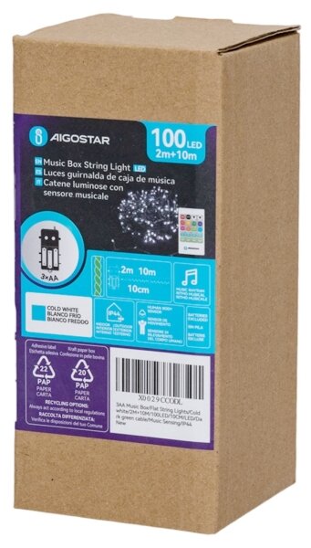 Aigostar - LED димируема външна гирлянда със сензор 100xLED/3xAA 12m топла бяла + дистанционно управление