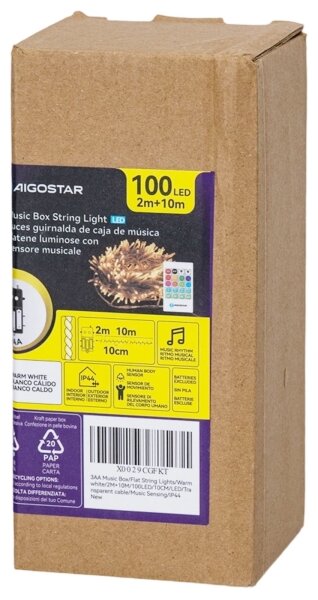 Aigostar - LED димируема външна гирлянда със сензор 100xLED/3xAA 12m топло бяло + дистанционно управление