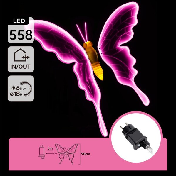 Aigostar - LED външна декорация 558xLED 90 cm IP44 пеперуда/розова