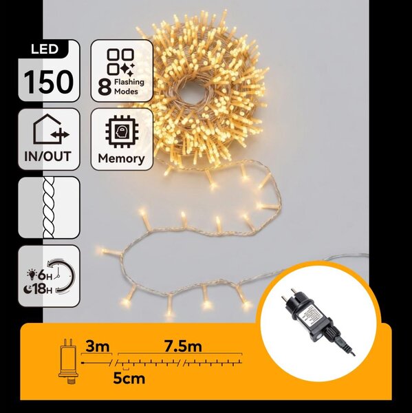 Aigostar - LED външна коледна гирлянда 150xLED/8 режима 10,3m IP44 топла бяла