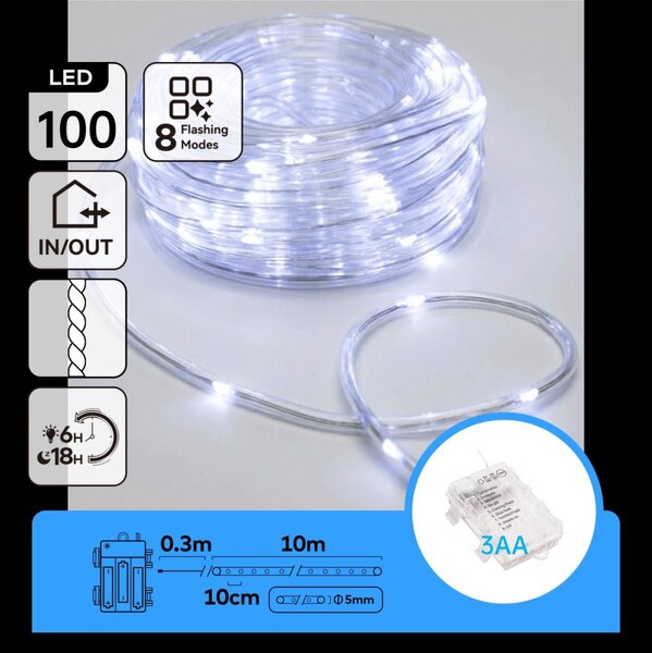 Aigostar - външна LED коледна гирлянда 100xLED/8 режима 3xAA 10,3m IP44 студено бяла