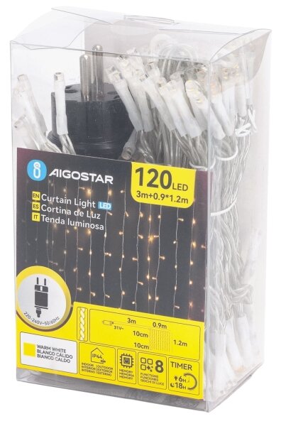 Aigostar - LED външна коледна гирлянда 120xLED/8 функции 3,9x1,2m IP44 топла бяла
