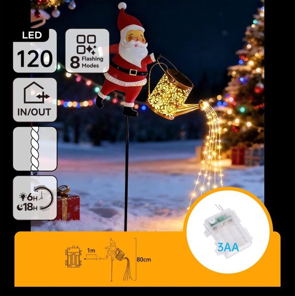 Aigostar- LED външна коледна декорация 120xLED/3xAA/8 функции 80 см IP44 Santa/топла