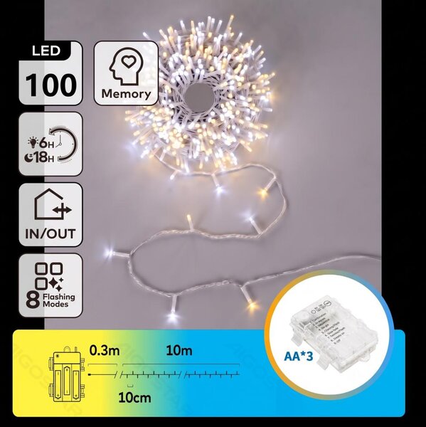 Aigostar - LED външна коледна гирлянда 100xLED/8 функции 3xAA 10,3m IP44 топла/студена