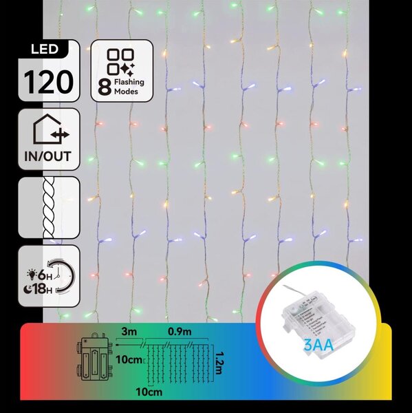 Aigostar - LED външна коледна гирлянда 120xLED/8 функции 3xAA 3,9x1,2m IP44 многоцветна