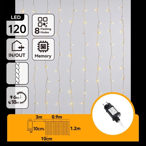 Aigostar - LED външна коледна гирлянда 120xLED/8 функции 3,9x1,2m IP44 топла бяла