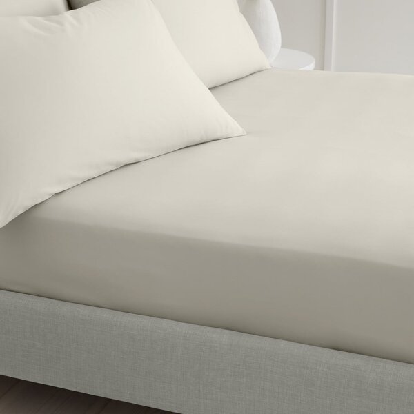 Бежов еластичен чаршаф от памук перкал 90x190 cm Cotton Percale – Bianca