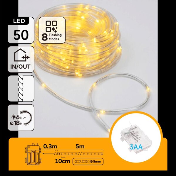 Aigostar - LED Външна коледна верига 50xLED/8 функции 3xAA 5,3m IP44 топла бяла