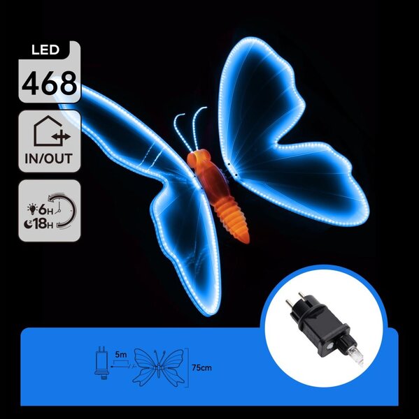 Aigostar - LED Външна декорация 468xLED 75 cm IP44 пеперуда/синя