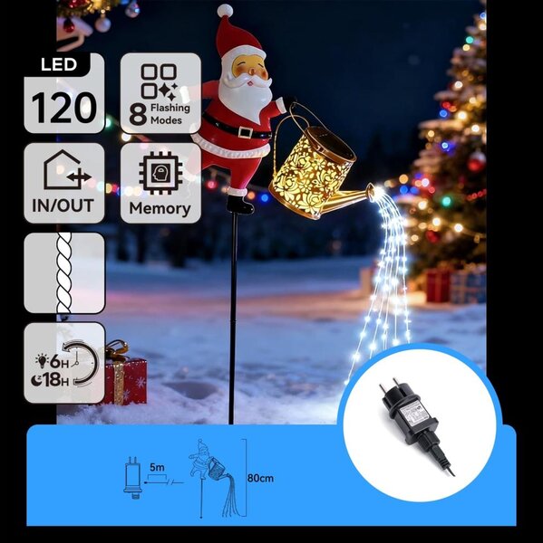 Aigostar-LED външна коледна украса 120xLED/8 функции 80 cm IP44 Santa/студена