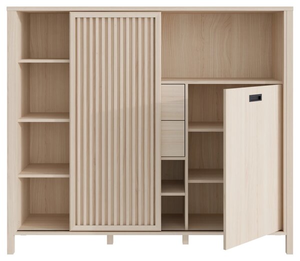 Висок шкаф TWELVE 150 см с чекмеджета и плъзгаща се врата, дъб Рива