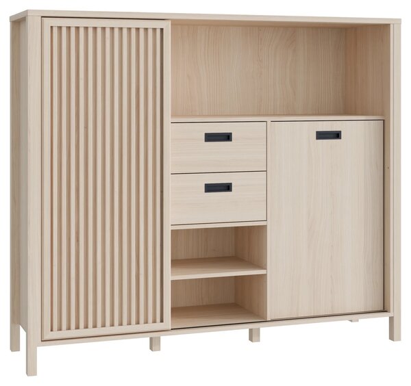 Висок шкаф TWELVE 150 см с чекмеджета и плъзгаща се врата, дъб Рива
