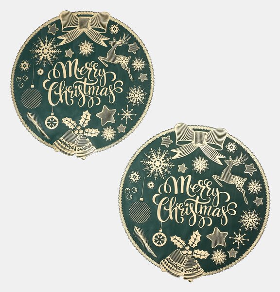 Sinsay - Кръгли коледни подложки за маса с надпис Merry Christmas 2 pack - тъмнозелено