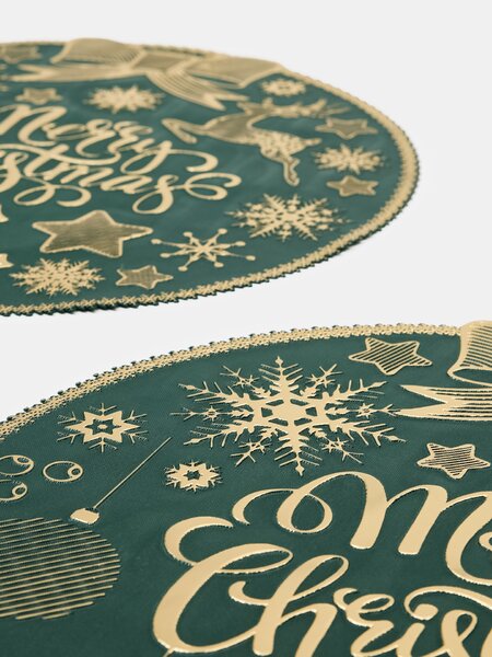 Sinsay - Кръгли коледни подложки за маса с надпис Merry Christmas 2 pack - тъмнозелено