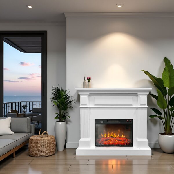 Електрически камини бял TUX White ElectricSun, със звуков ефект, 3 цвята, WI-FI връзка с приложение, L110xH102см