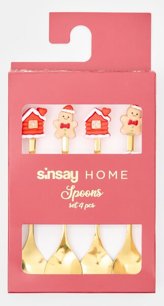 Sinsay - Комплект коледни лъжички с меденки и къщички 4 pack - златно
