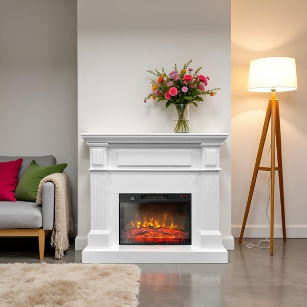 Електрически камини бял TUX White ElectricSun, със звуков ефект, 3 цвята, WI-FI връзка с приложение, L110xH102см
