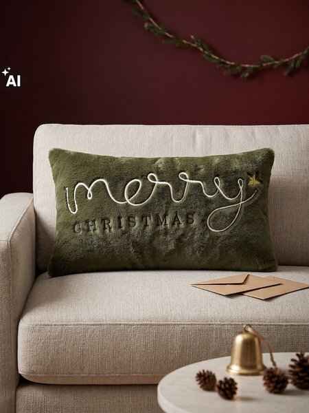 Sinsay - Декоративна коледна възглавница с бродиран надпис Merry Christmas - зeлeн