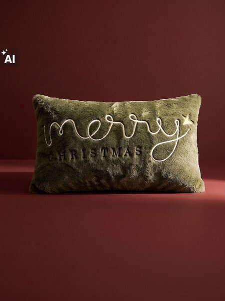 Sinsay - Декоративна коледна възглавница с бродиран надпис Merry Christmas - зeлeн