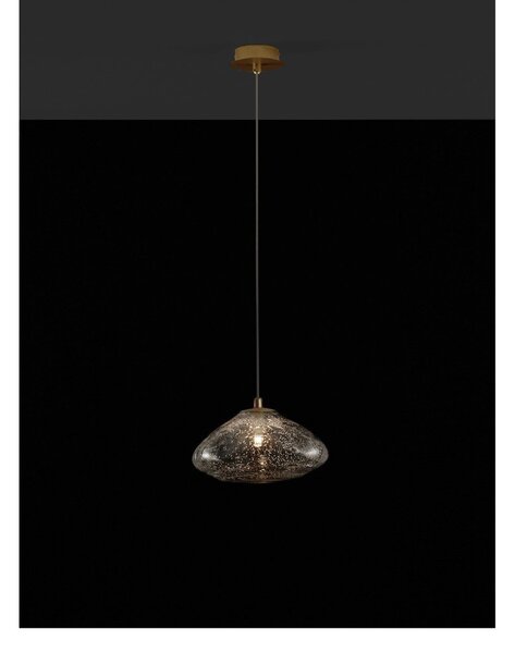 Стъклено висящо осветително тяло в месингов цвят ø 26 cm King – Nova Luce