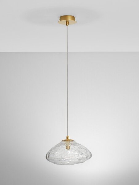 Стъклено висящо осветително тяло в месингов цвят ø 26 cm King – Nova Luce