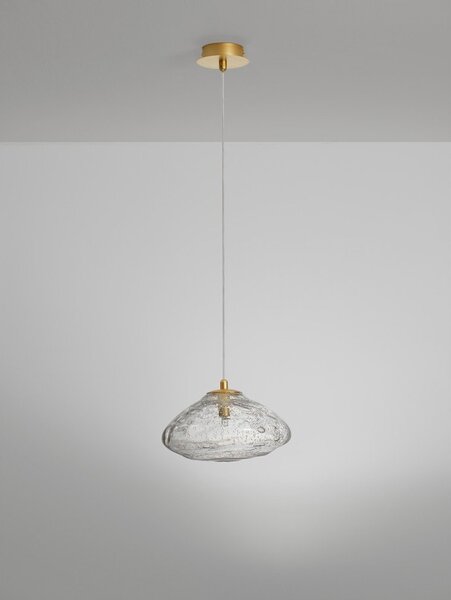 Стъклено висящо осветително тяло в месингов цвят ø 26 cm King – Nova Luce