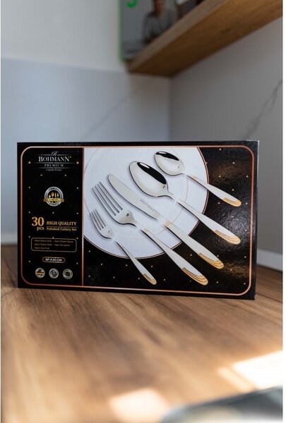 Комплект прибори за хранене Bohmann BP A30-GM, Кутия, 30 бр, Инокс/златист