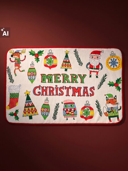 Sinsay - Коледна постелка за баня с надпис Merry Christmas и празнични мотиви - кремав