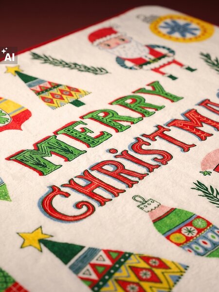 Sinsay - Коледна постелка за баня с надпис Merry Christmas и празнични мотиви - кремав