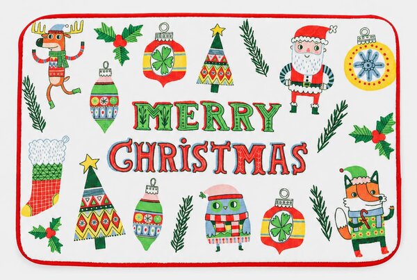 Sinsay - Коледна постелка за баня с надпис Merry Christmas и празнични мотиви - кремав