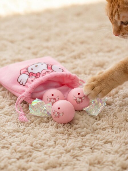 Sinsay - Комплект торбичка и топчета за котка Hello Kitty 5 броя - пастелнорозово