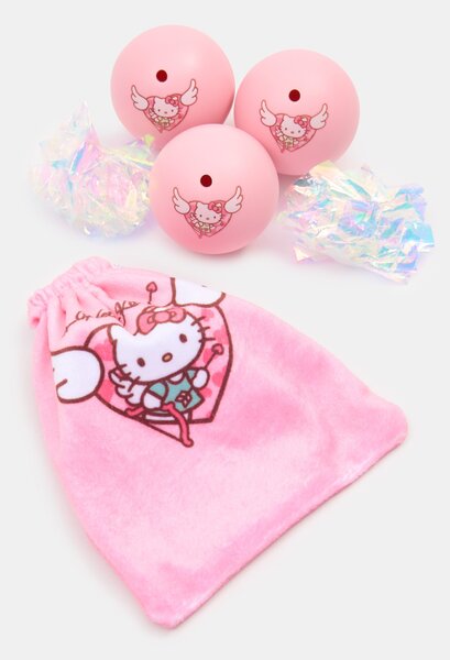 Sinsay - Комплект торбичка и топчета за котка Hello Kitty 5 броя - пастелнорозово